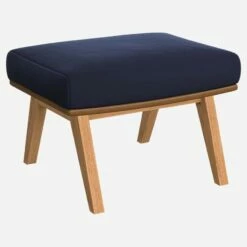 Habitat Repose-pieds En Velours Bleu Encre Et Cuir Vintage - Pieds Chêne -meubles boutique repose pieds en velours bleu marine et cuir vintage pieds chene 1103913