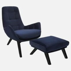 Habitat Repose-pieds En Velours - Bleu Encre - Pieds Noirs -meubles boutique repose pieds en velours bleu marine pieds noirs 1237983