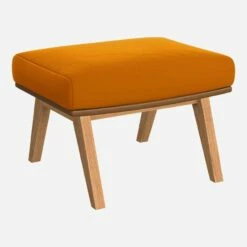 Habitat Repose-pieds En Velours Jaune Moutarde Et Cuir Vintage - Pieds Chêne -meubles boutique repose pieds en velours jaune moutarde et cuir vintage pieds chene 1116943 1