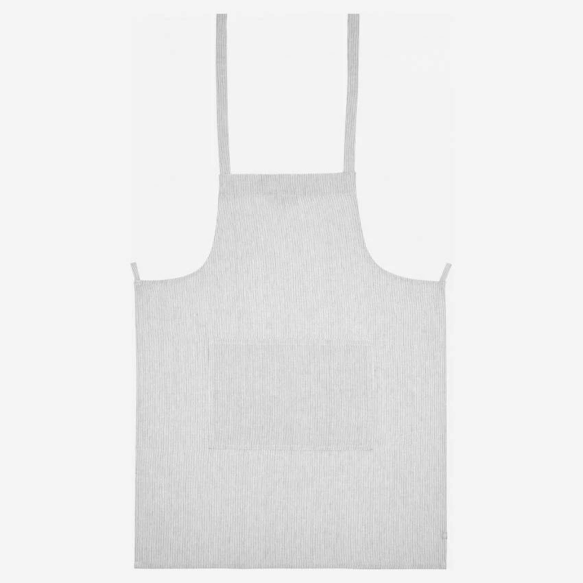 Habitat Tablier En Coton Et Lin Blanc Tissé Noir 2 Habitat Tablier En Coton Et Lin Blanc Tissé Noir – Image 2