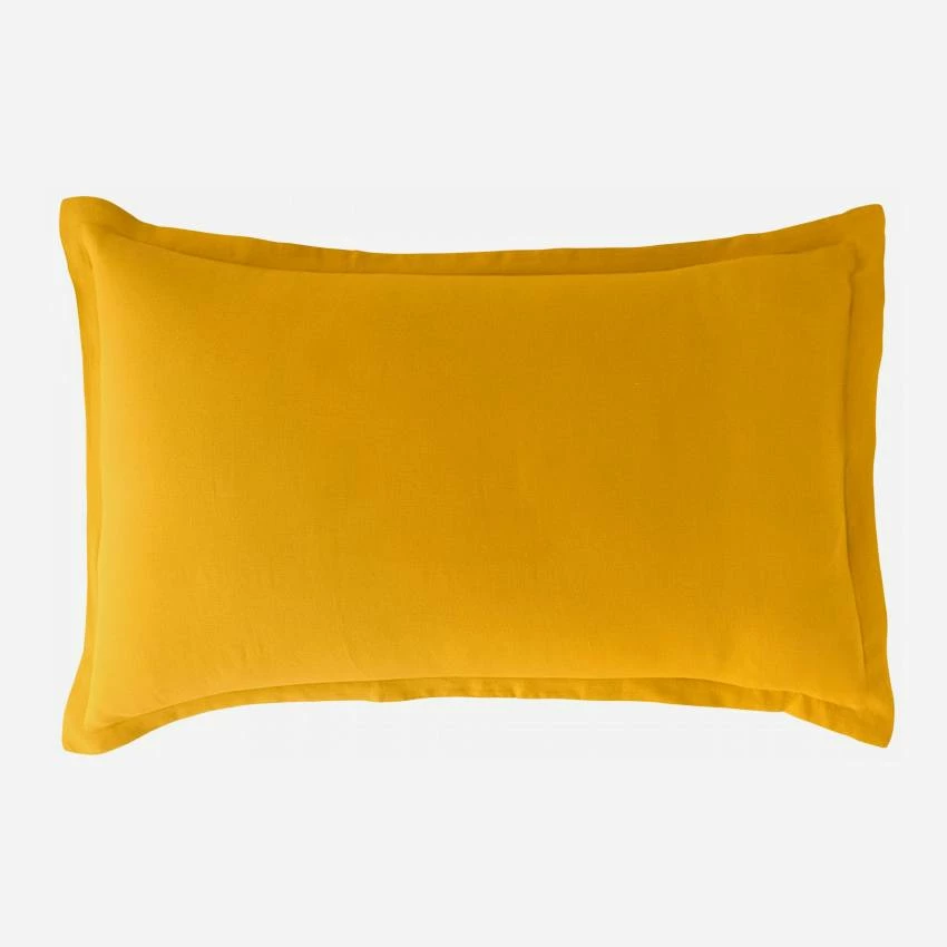 Habitat Taie D'oreiller En Lin - 50 X 80 Cm - Jaune Moutarde 4 Habitat Taie D'oreiller En Lin - 50 X 80 Cm - Jaune Moutarde – Image 4