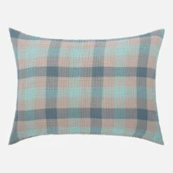 Habitat Coussin En Gaze De Coton - 40 X 60 Cm - Bleu Et Gris -meubles boutique ulin coussin gaze carreaux 40x60 6441373 1