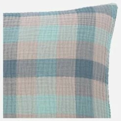 Habitat Coussin En Gaze De Coton - 40 X 60 Cm - Bleu Et Gris -meubles boutique ulin coussin gaze carreaux 40x60 6441381